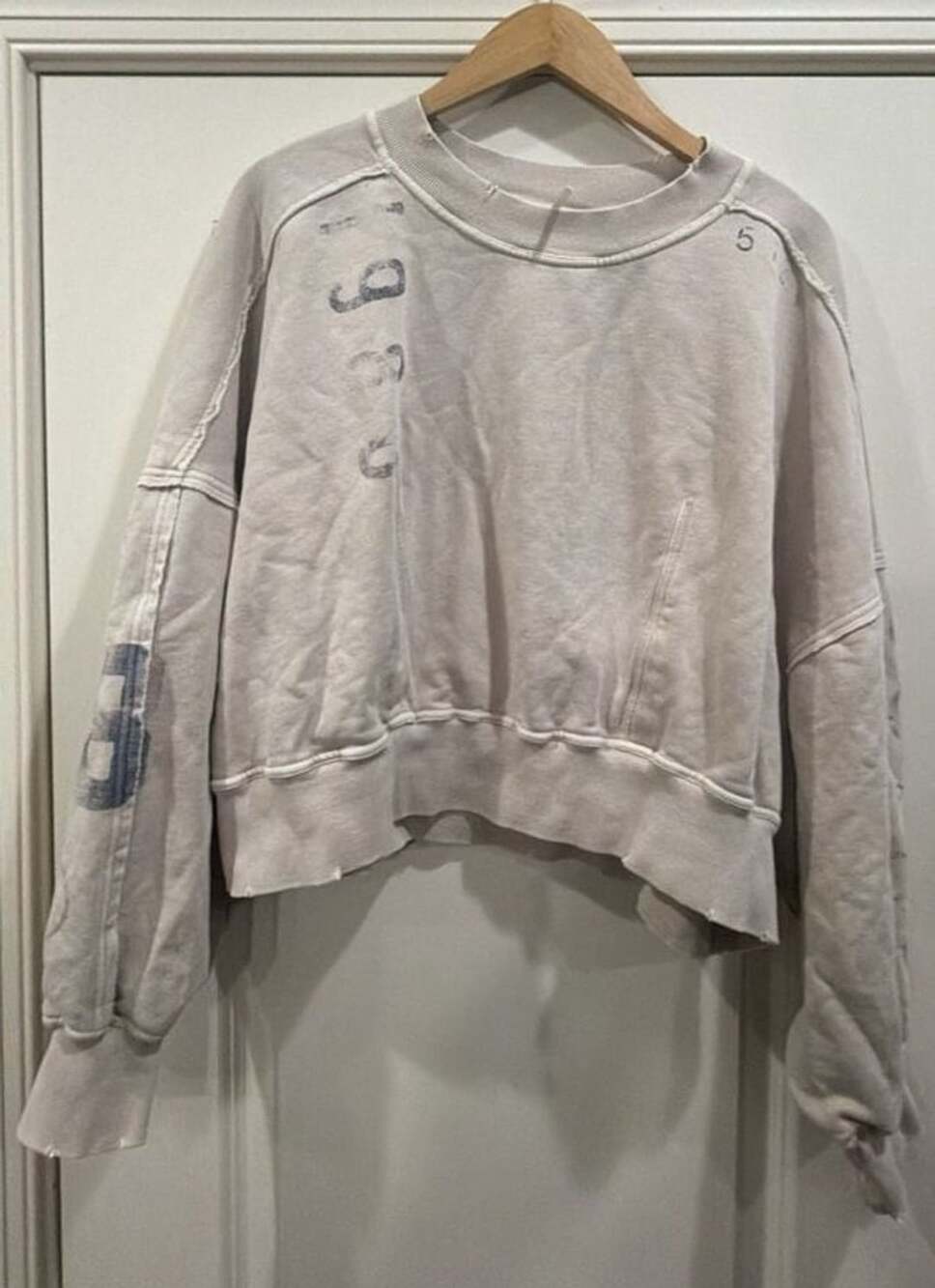 Free People Gaia Sweatshirt Size S Oatmeal Distressed Cropped Pullover